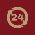 The 24 hours icon. Twenty-four hours open symbol. Flat