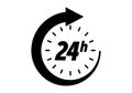 24 hours icon, vector clock open time service, delivery, 7 days a week and 24 hr clock arrow sign Royalty Free Stock Photo