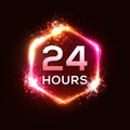 24 hours neon sign. Open light banner design. Royalty Free Stock Photo