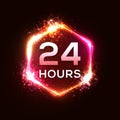 24 hours neon sign. Open light banner design.