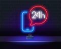 24 hours neon sign vector design template. Glowing neon Telephone 24 hours support icon, design element colorful modern design Royalty Free Stock Photo