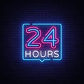 24 hours neon sign vector design template. 24 hours Open neon, light banner design element colorful modern design trend