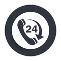 24 hours open phone rotate arrow icon flat vector round button clean black and white design concept isolated illustration Royalty Free Stock Photo