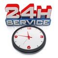 24 hours open text and clock isolated on white background. 3D illustration Royalty Free Stock Photo