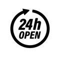 24 hours open icon illustration