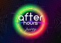 After hours party. Disco Party fluid music. Psychedelic grid with luminescent neon round. Bright abstract retro futuristic