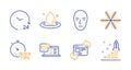 24 hours, Refresh website and Snowflake icons set. Face biometrics, Online survey and Quick tips signs. Vector