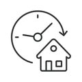 24 hours relocation icon in line design. clock, house, service, moving, relocation on white background vector. 24 hours relocation Royalty Free Stock Photo