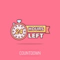24 hours service icon in comic style. All day business and service cartoon vector illustration on isolated background. Quick Royalty Free Stock Photo