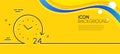 24 hours time line icon. Clock sign. Watch. Minimal line yellow banner. Vector