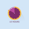 10 hours timer icon with orange arrow illustration on blue background.
