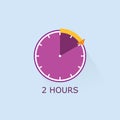 2 hours timer icon with orange arrow vector illustration on blue background.