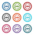 24 hours update icon flat round buttons set illustration design