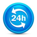 24 hours update icon glass shiny blue round button isolated design vector illustration