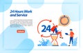 24 hours work customer service to support users in getting better information and services anytime and anywhere. vector illustrati