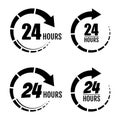 24 hours of work. 24 hours order execution or delivery service icons. Open round the clock icon, isolated on white background.