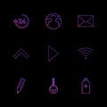 24 hours , world , globe , message , up , play , wifi , pencil ,