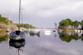 Hourtin Medoc water lake boats at anchor at sunrise Royalty Free Stock Photo