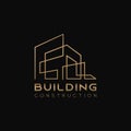 House Abstract Real Estate Countryside Logo Design Template for Company. Building Vector Silhouette with gold colors on black