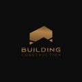 House Abstract Real Estate Countryside Logo Design Template for Company. Building Vector Silhouette. Solid gold color on black