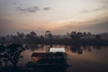 House on the Amazon River. Beautiful sunrise in the Amazon jungle. Royalty Free Stock Photo