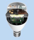 House appliances and furniture in a LED light bulb. Ecology life concept Royalty Free Stock Photo