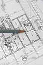 House architecture plan and pencil on paper Royalty Free Stock Photo