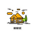 House architecture vector illustration. Village landscape with c