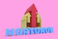 House of arrows pointing upwards, as symbol of increase in price of mortgage