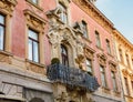 House with Atlanteans in the center of Baden. Clothing store. Baden near Vienna. Austria