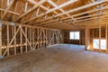 House attic under construction walls and ceiling material in wooden frame Royalty Free Stock Photo