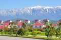 House on a background of mountains in the Adler district of Sochi Royalty Free Stock Photo