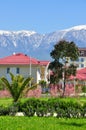 House on a background of mountains in the Adler district of Sochi Royalty Free Stock Photo
