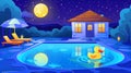 House backyard and swimming pool in summer modern illustration. Luxury hotel villa outdoor yard with swimming poolside Royalty Free Stock Photo