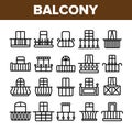 House Balcony Forms Linear Vector Icons Set