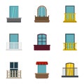 House balcony icon set, flat style