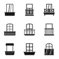 House balcony icon set, simple style