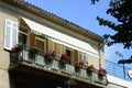 House with balcony on sea resort, sunny day, touristic concept.