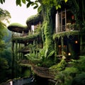 house in Bali in the rainforest, islands, beautiful landscaping, tropical lush, modern architecture, luxurious
