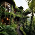 house in Bali in the rainforest, islands, beautiful landscaping, tropical lush, modern architecture, luxurious