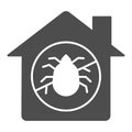 House with ban on insects solid icon, pest control concept, Ban mites sign on white background, parasites control at
