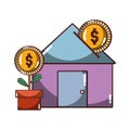 House bank invest potted plant coin money business icon isolated design shadow Royalty Free Stock Photo