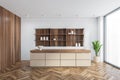 House bar counter in wooden and white room with parquet and big window Royalty Free Stock Photo