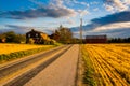 House and barn along a country road in rural York County, Pennsylvania. Royalty Free Stock Photo