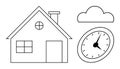 House Outline with Clock and Cloud Representing Time and Weather Concepts Royalty Free Stock Photo