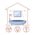 House bathtub with home repair icons Royalty Free Stock Photo