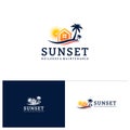 House on the beach logo template, Creative House logo design vector, Sun logo concepts Royalty Free Stock Photo