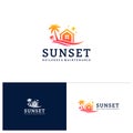 House on the beach logo template, Creative House logo design vector, Sun logo concepts Royalty Free Stock Photo