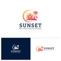 House on the beach logo template, Creative House logo design vector, Sun logo concepts Royalty Free Stock Photo