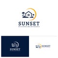 House on the beach logo template, Creative House logo design vector, Sun logo concepts Royalty Free Stock Photo